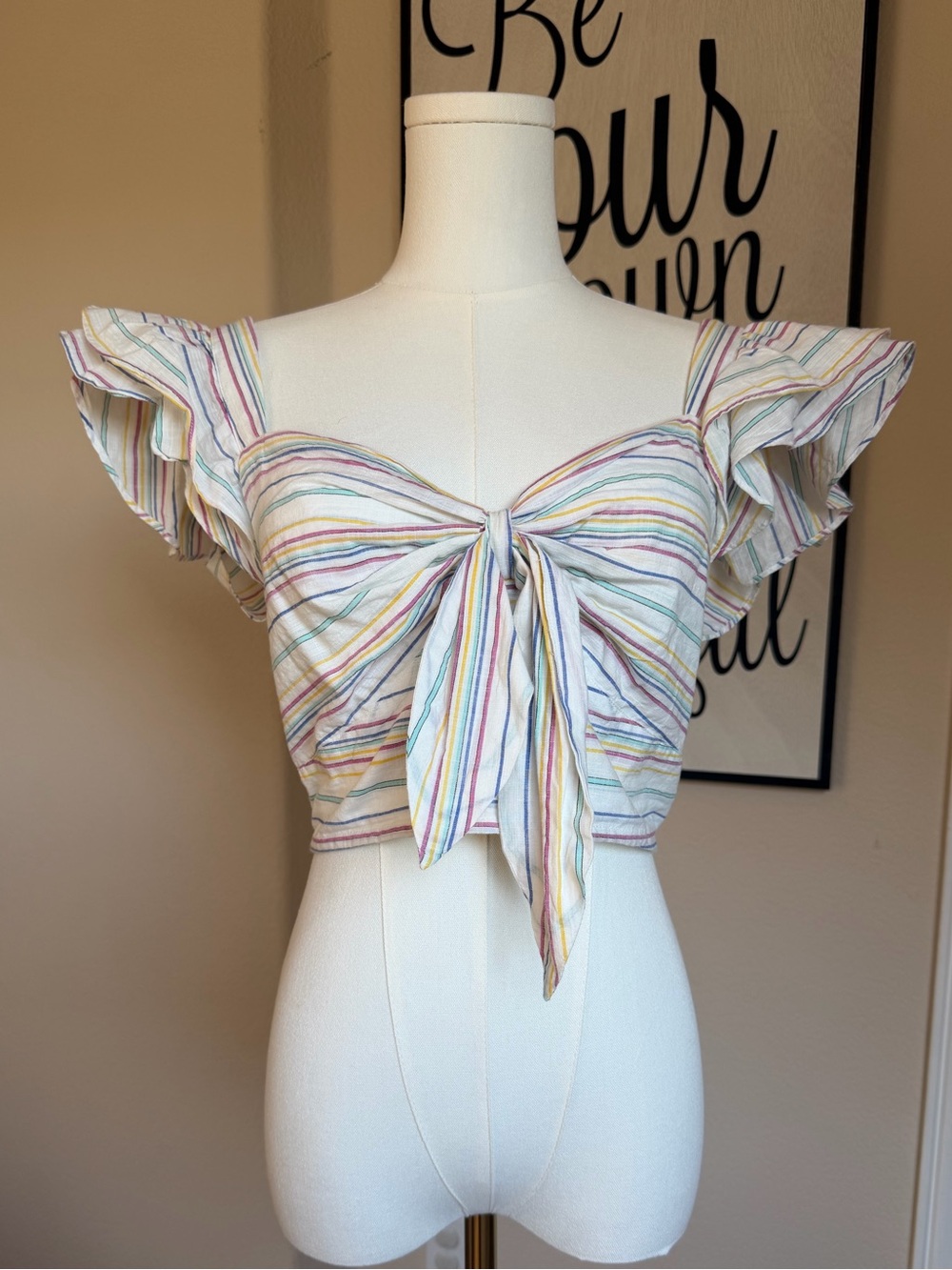 Maeve Anthropologie Striped Tie Front Crop Top XS